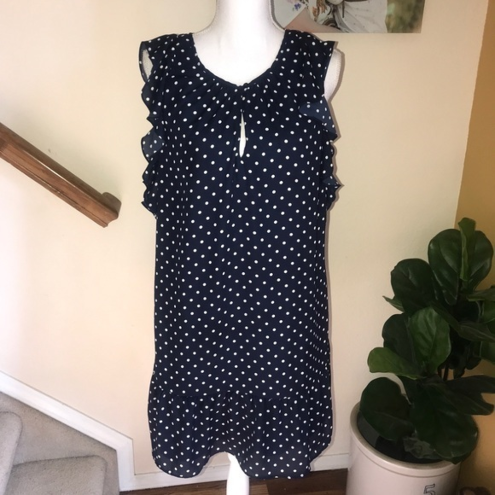 J. Crew factory navy ruffle polka dot dress size M